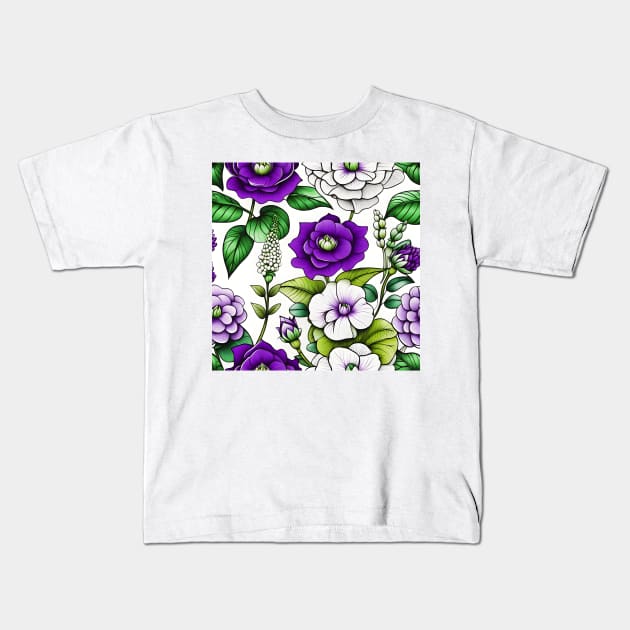 Suffragette Colours Floral Kids T-Shirt by PurplePeacock